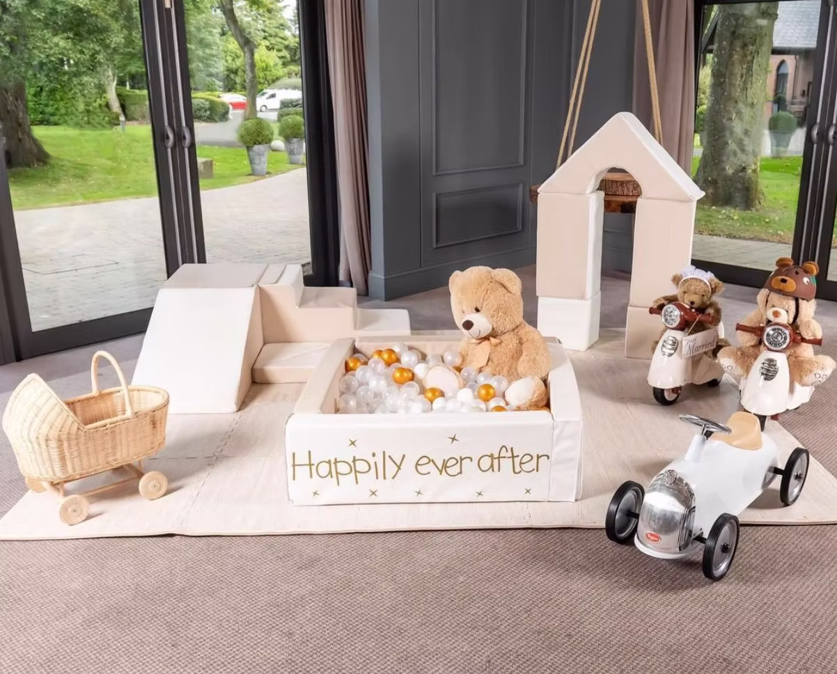 Colorful soft play equipment setup for kids party